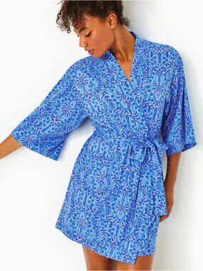 Lilly Pulitzer Elaine Knit Robe-Size L/XL-Abaco Blue/Have It Both Rays